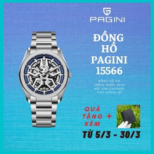 Đồng hồ nam PAGINI dây thép không gỉ kim trôi cực phong cách - Chống nước 3ATM - Mặt kính chống xước cao cấp - PA15566- PHỤ KIỆN THỜI TRNAG CAO CẤP !!