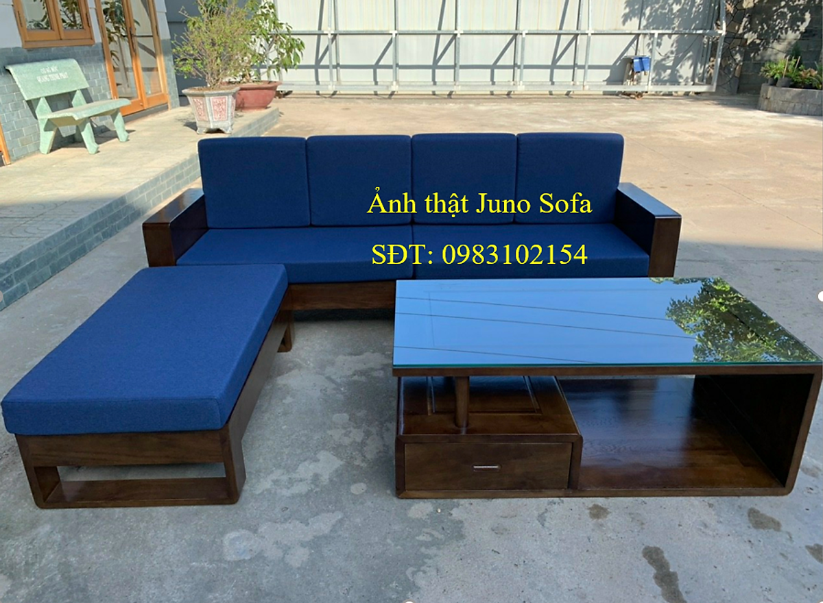 Bộ sofa gỗ sồi sơn màu Oak Juno Sofa 2m3, kèm đôn góc linh hoạt và Bàn trà gỗ