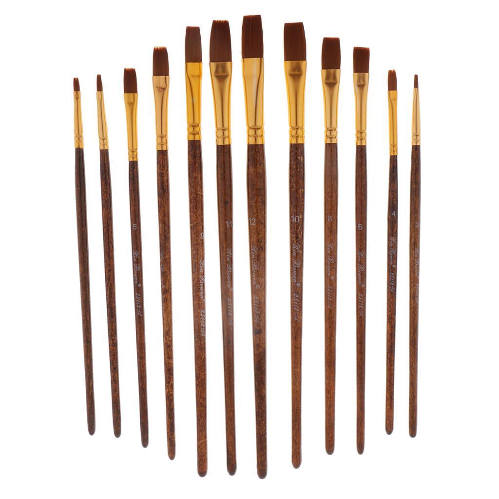 12x Nylon Hair Wood Handle Artist Oil Paint Brush Art Brushes Painting Brush