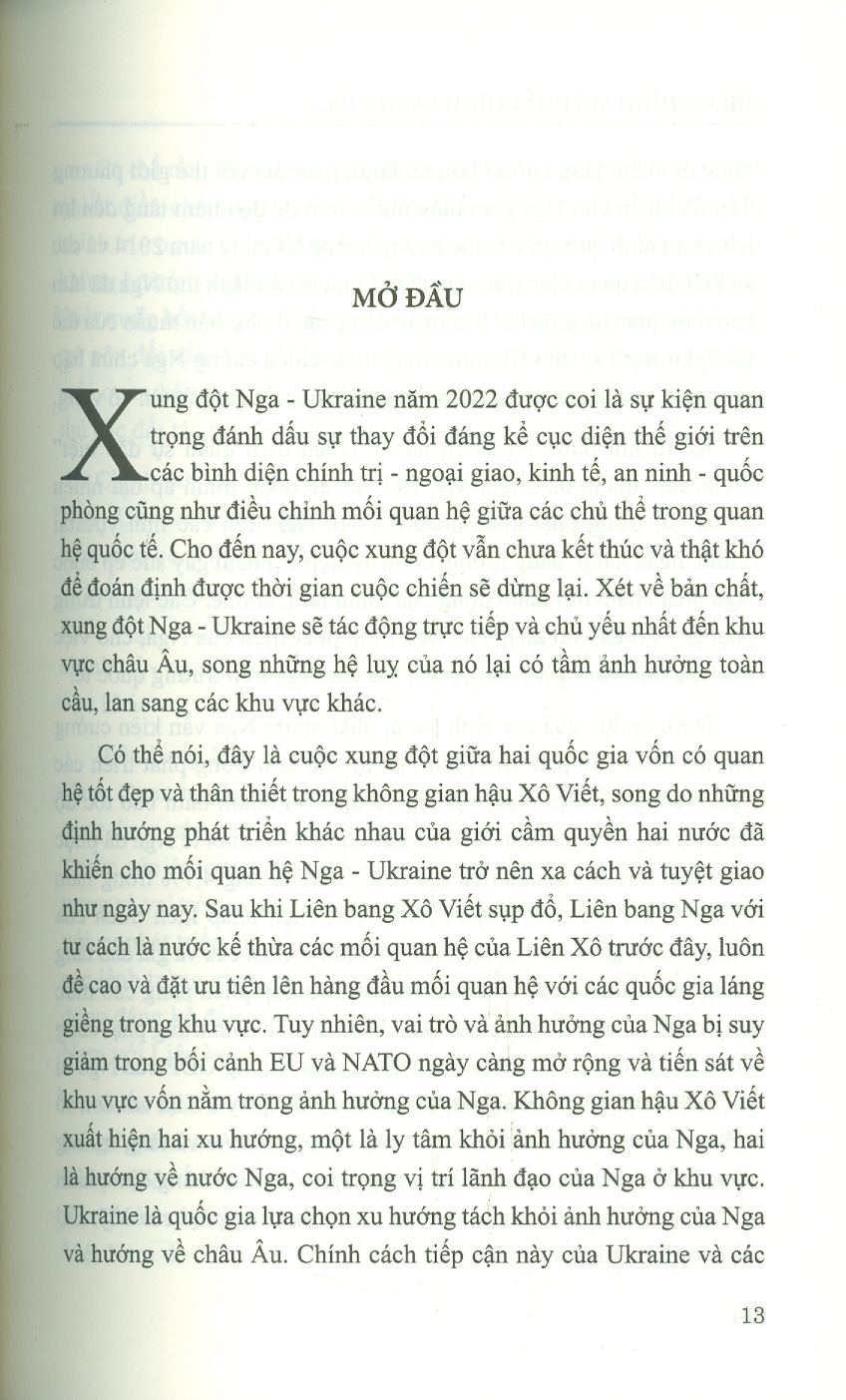 Điều Chỉnh Một Số Chính Sách Của Liên Bang Nga Từ Xung Đột Nga - Ukraine Và Tác Động Đến Quan Hệ Việt Nam - Liên Bang Nga (Sách Chuyên Khảo)