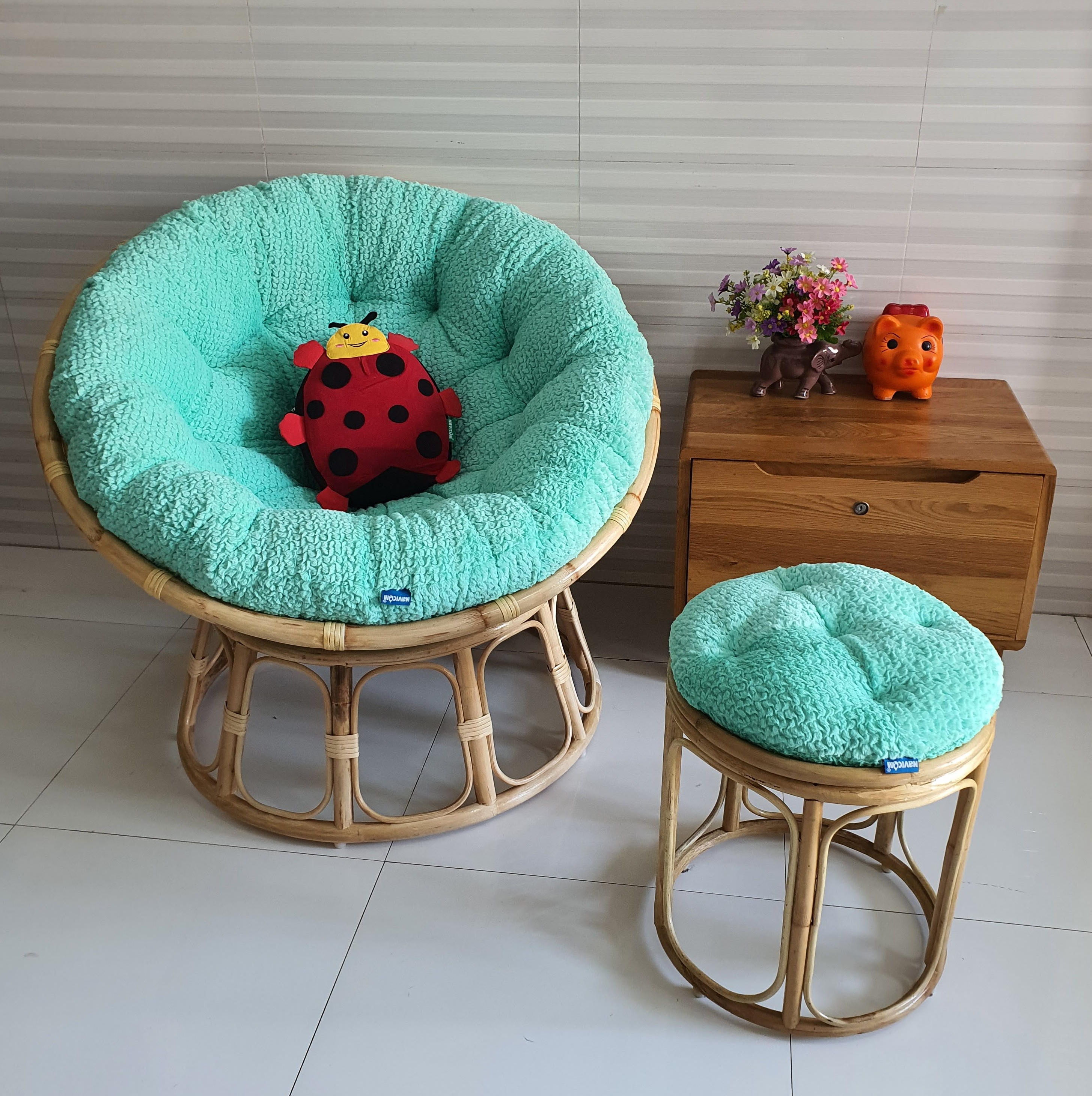 Ghế thư giãn papasan đủ size (vải nhung cao cấp - Xanh ngọc)