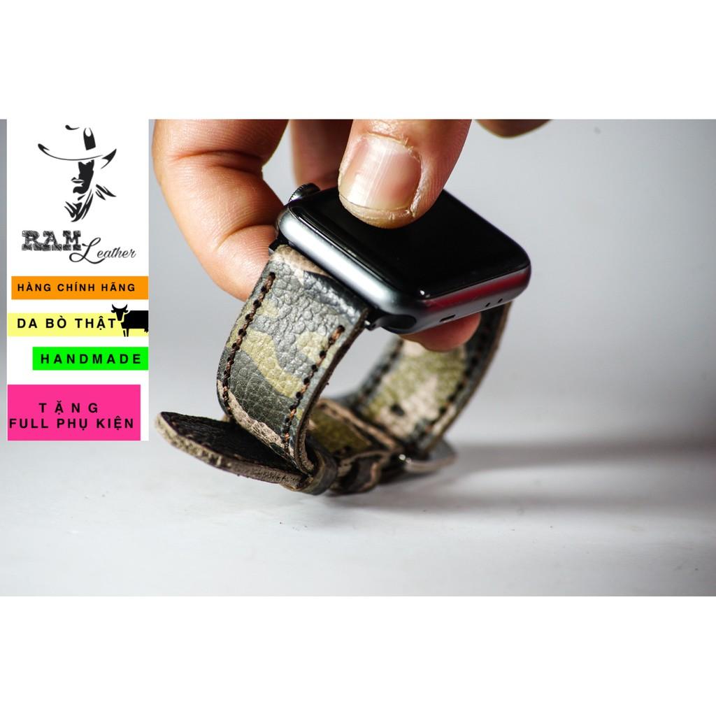 Dây đồng hồ da bò thật rằn ri quân đội handmade - RAM classic 1930 -