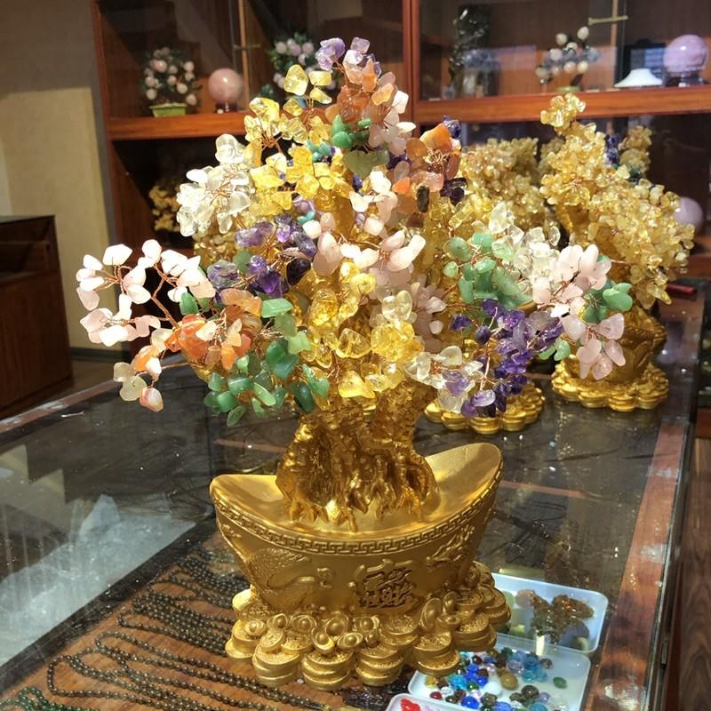 Cây Đá Phong Thuỷ Ngũ Sắc Đế Thỏi Vàng Vip - Chiêu Tài Chiêu Lộc, Để Bàn, Quà Tặng