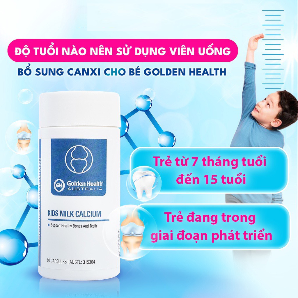 Viên uống Canxi cho bé Golden Health Kids Milk Calcium - hỗ trợ xương chắc khỏe,  phát triển chiều cao cho trẻ