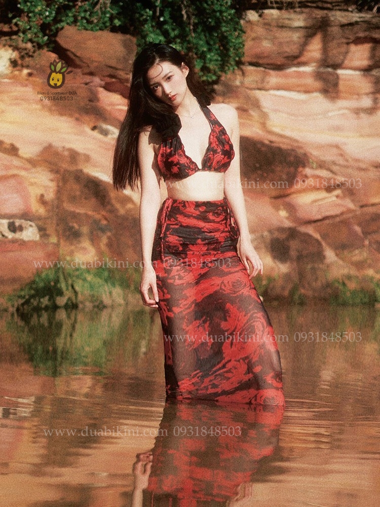 Set 3 mảnh bikini hoa hồng quyến rũ - ROSE BIKINI SET