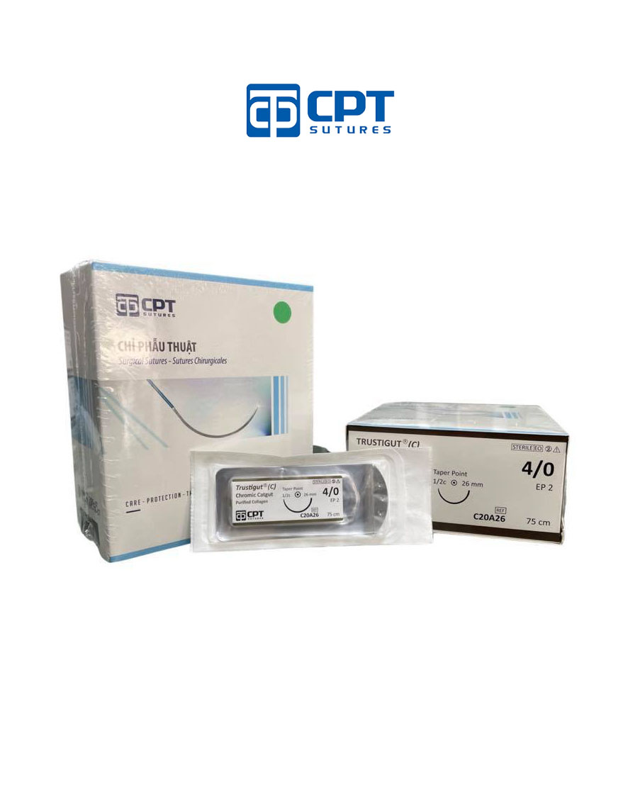 Chỉ phẫu thuật tự tiêu tan chậm CPT Trustigut (C) Chromic Catgut số 4/0 - C20A26