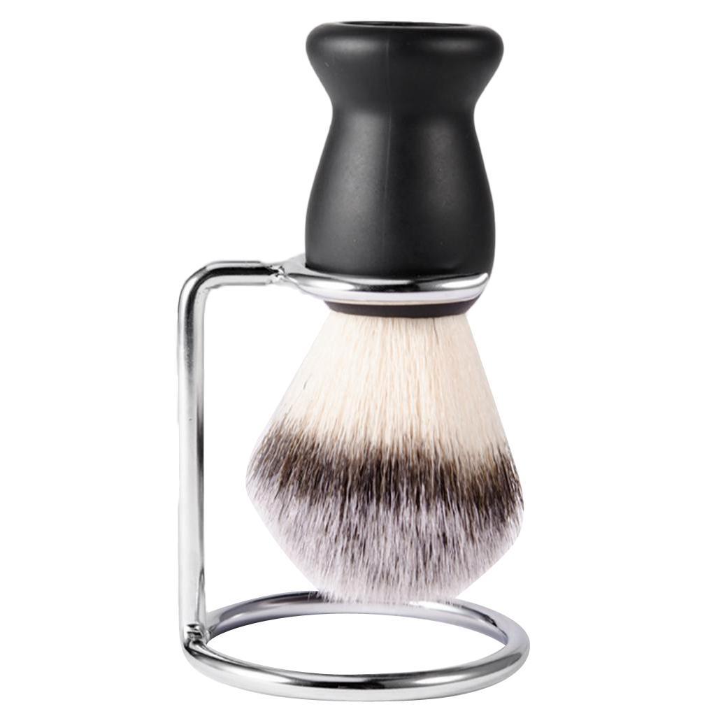 2 In1 Black Handle Shaving Brush With Iron Alloy Stand Holder Beard Cleaning