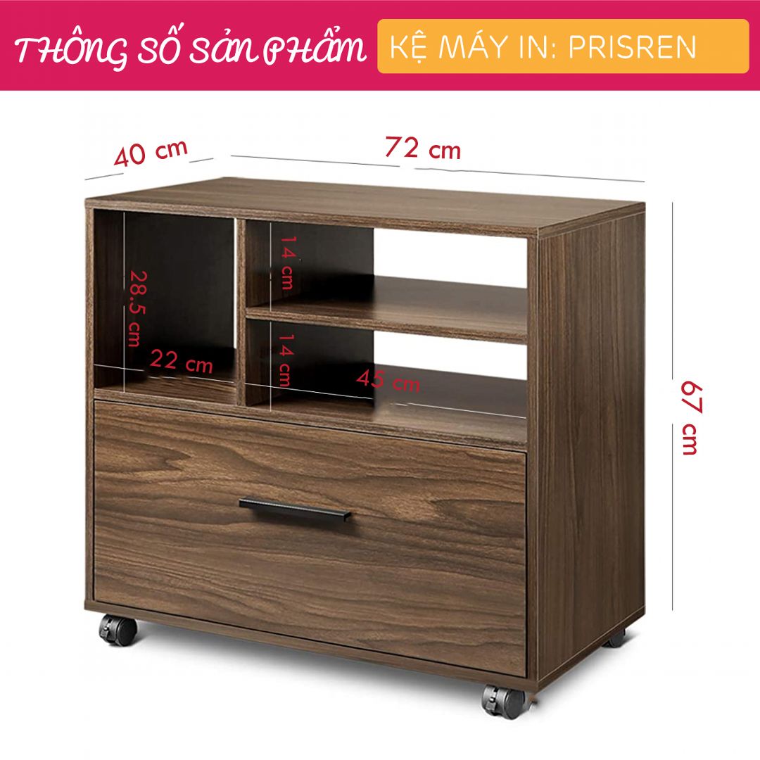 Kệ để máy in gỗ hiện đại SMLIFE Prisren | Gỗ MDF dày 17mm chống ẩm | D72xR40xC67cm