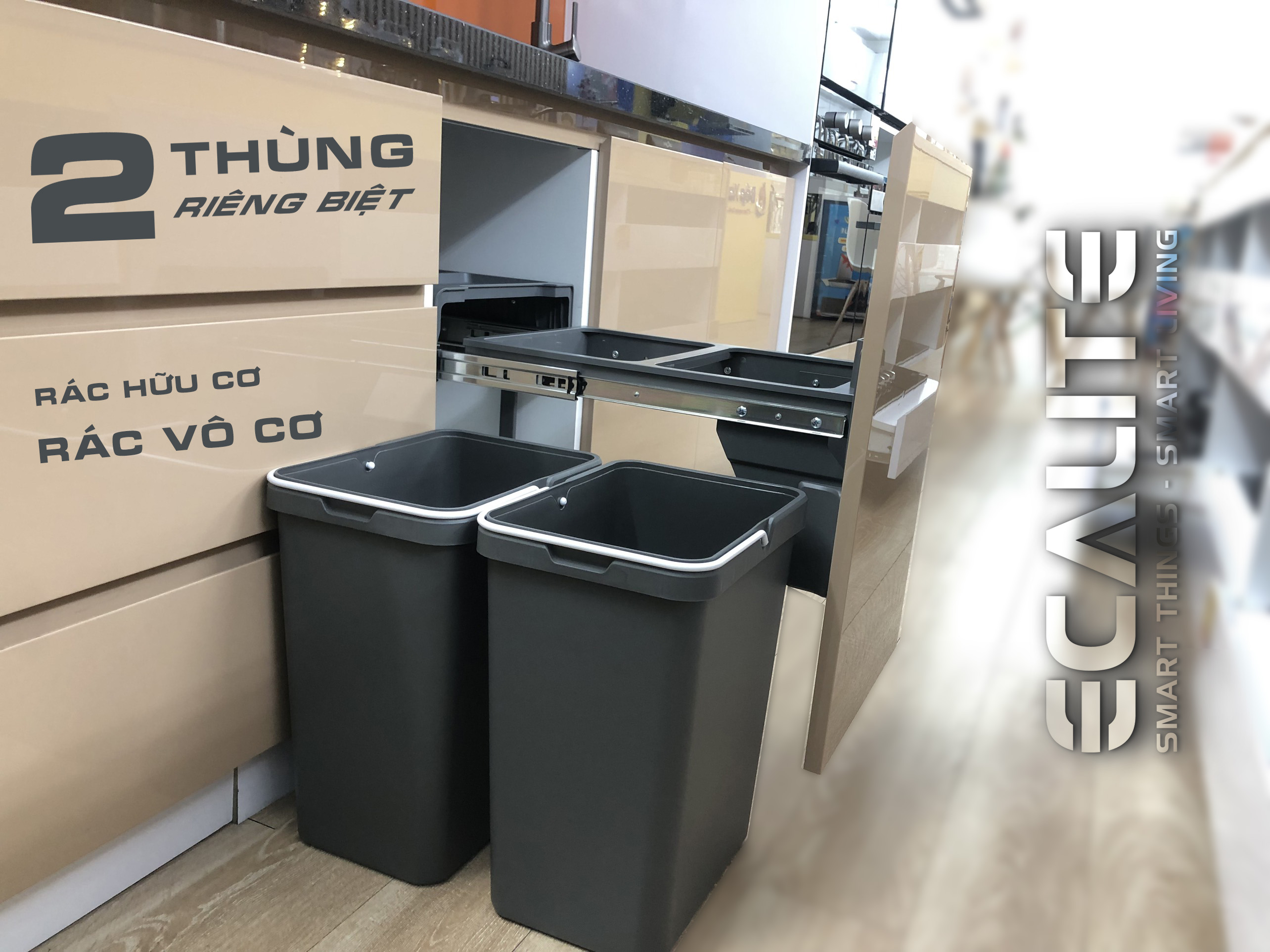 Thùng rác âm tủ, gắn cánh Ecalite EKA-MT20L - Tủ ngang 400mm - Hàng chính hãng