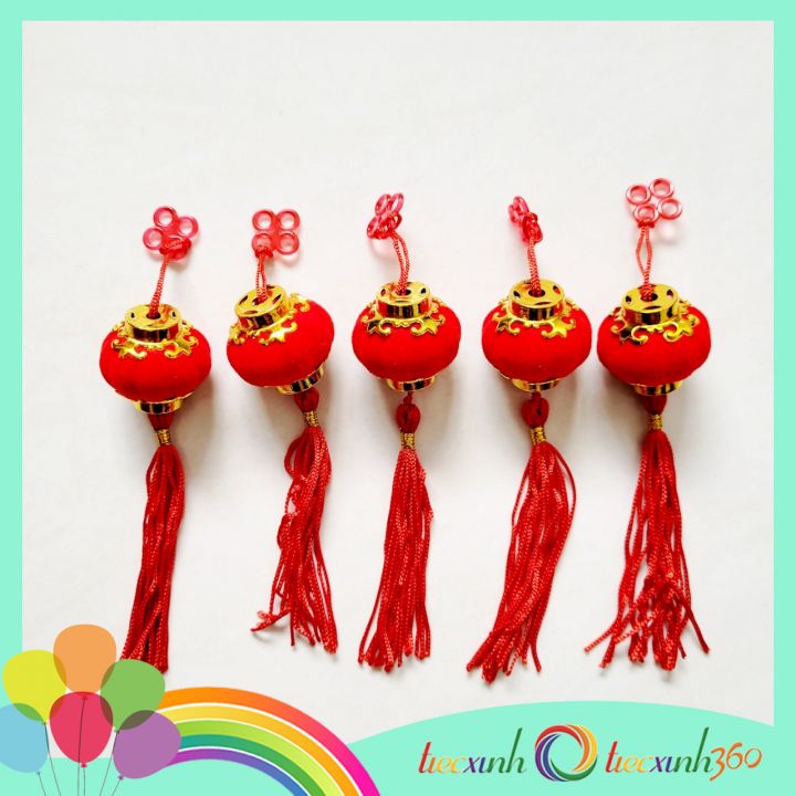 Set 5 lồng đèn nhung đỏ treo trang trí