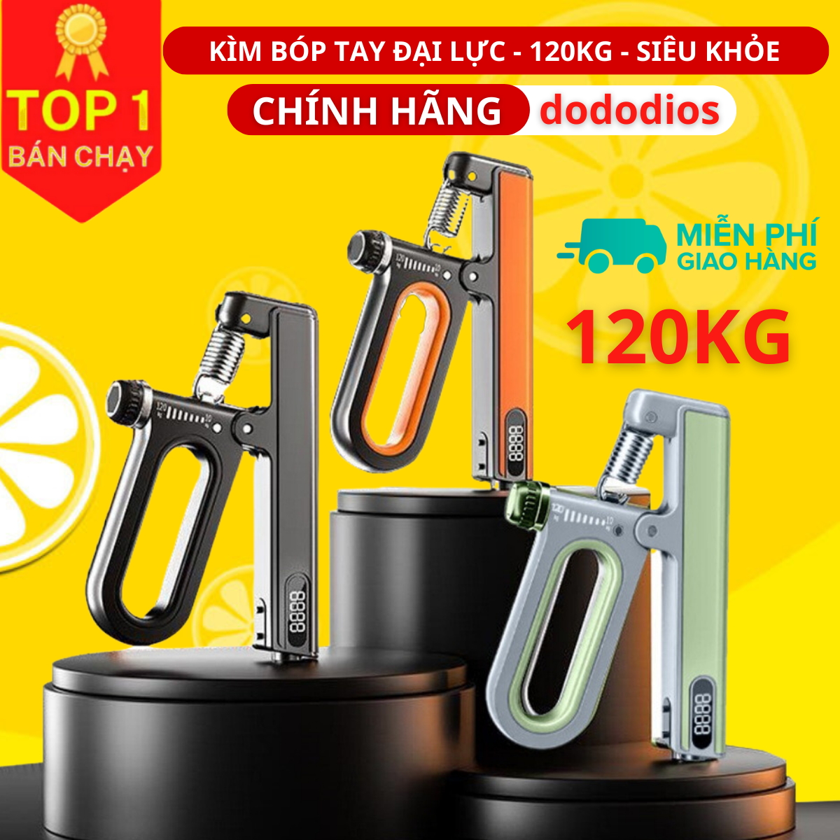 Kìm bóp tay 120kg Siêu Khỏe - Kìm bóp tập cơ tay có màn hình điện tử đếm số - Hàng Chính hãng dododios