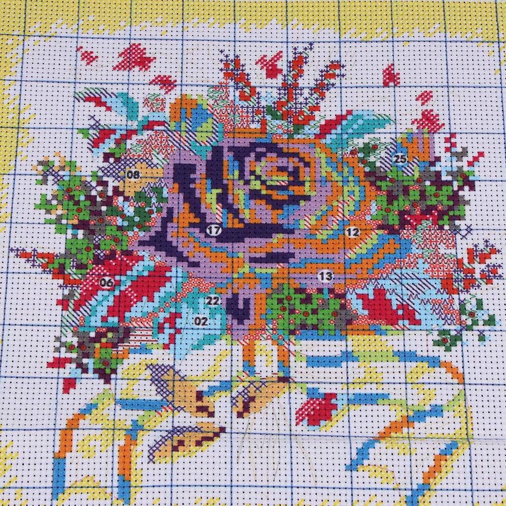DIY Stamped Cross Stitch Kit Pre-Printed Pattern - Flower 14 Count 28×42 cm