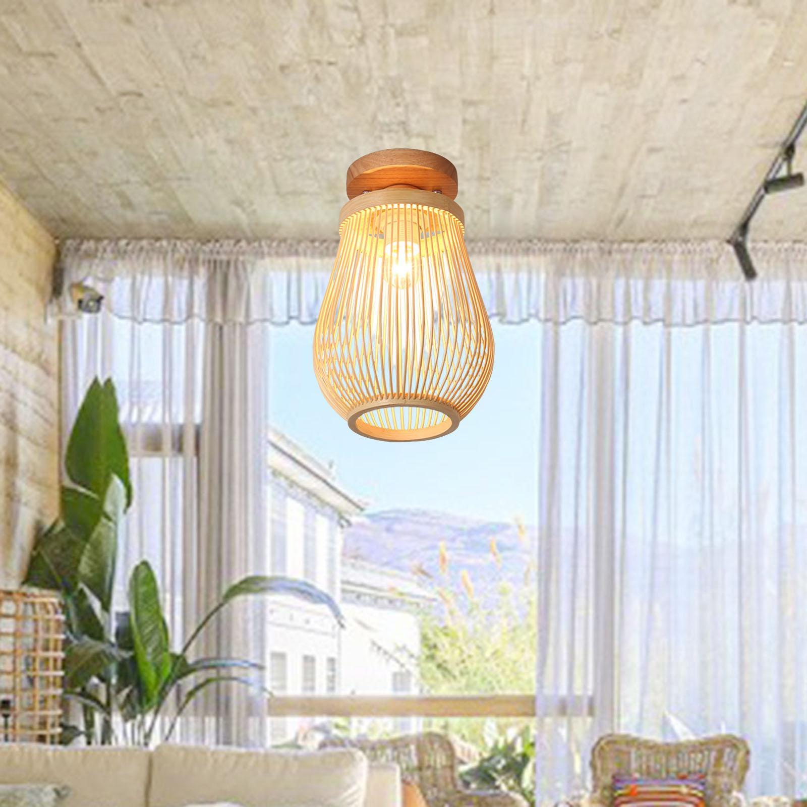 Bamboo Wicker Lantern Lampshade Ceiling Light Fixture Fixture Kitchen