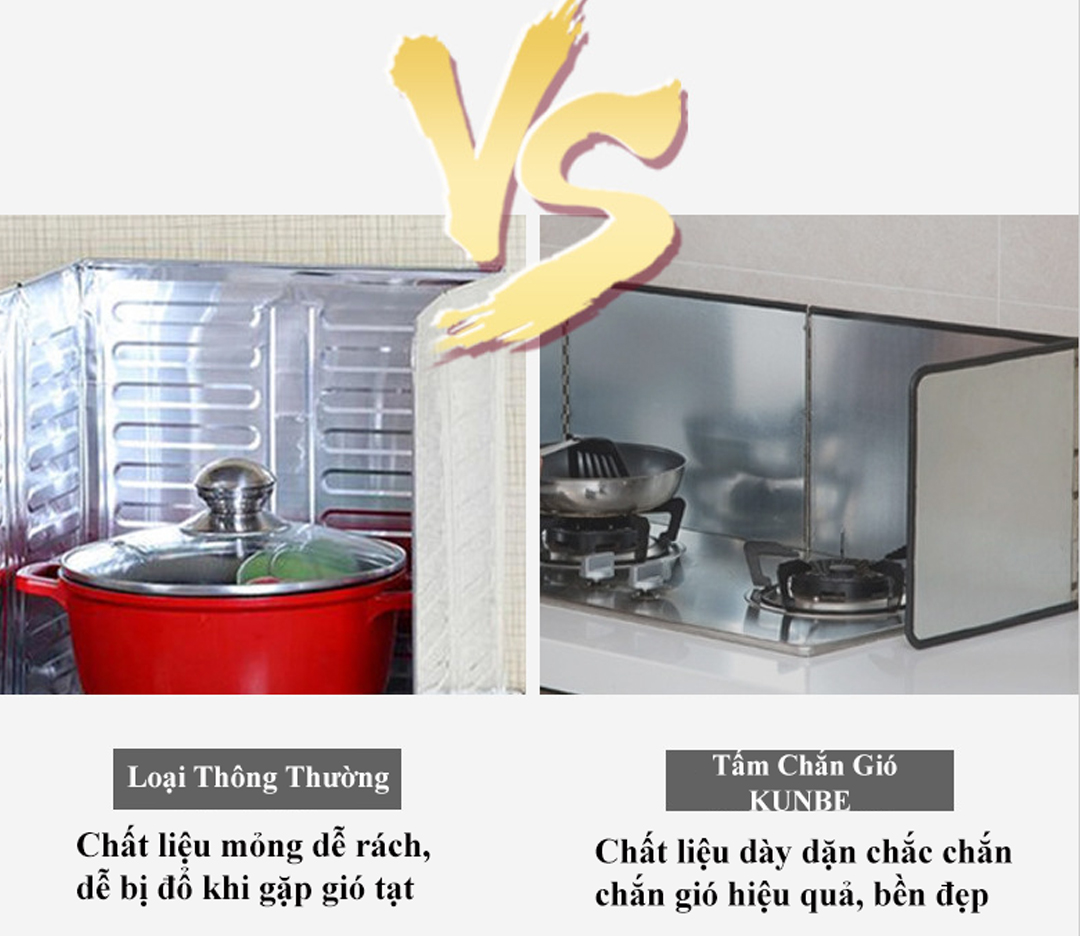 Tấm Chắn Gió Bếp Chống Văng Dầu Mỡ KUNBE Chất Liệu Inox 304 Chắc Chắn Bền Đẹp, Chắn Gió Hiệu Quả