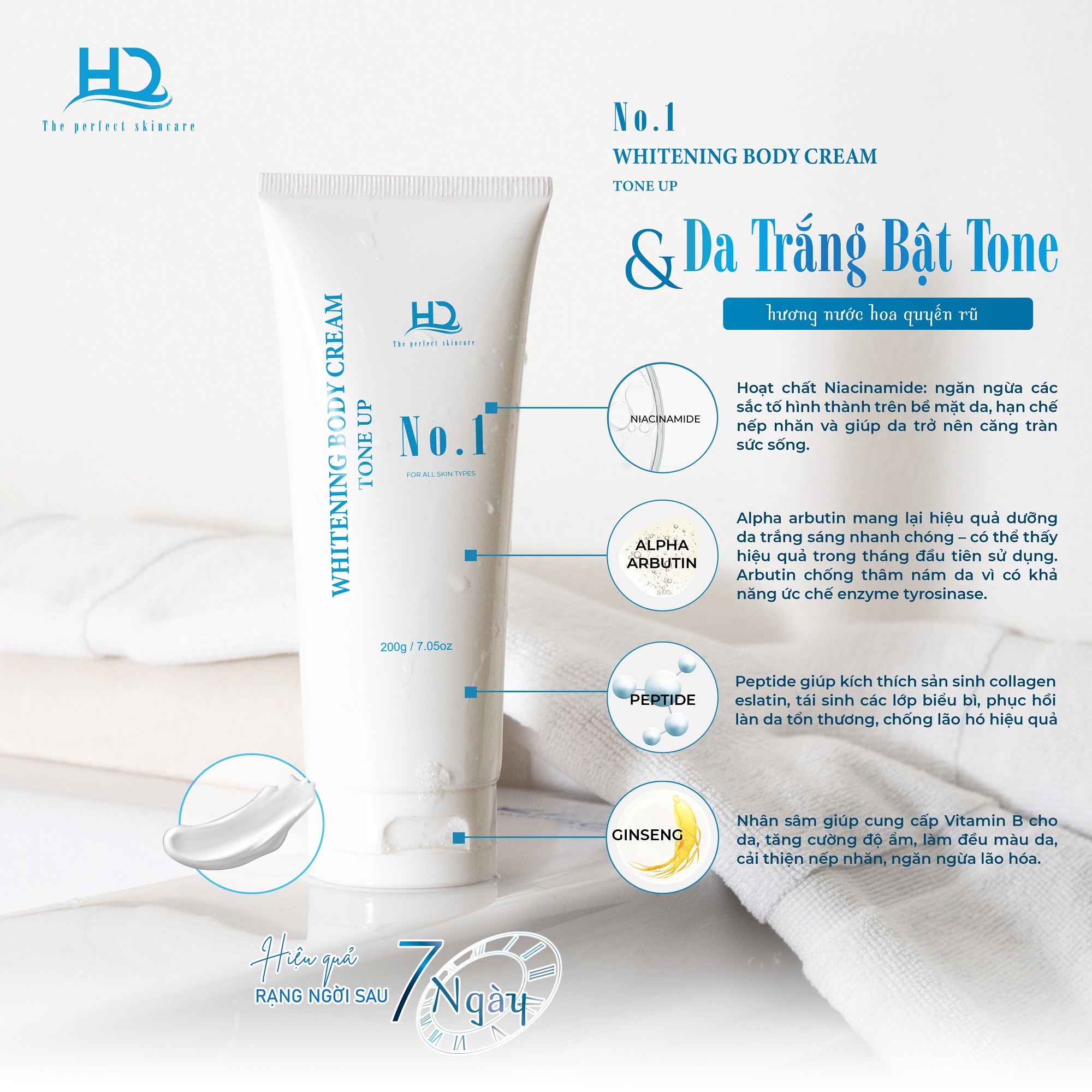 Kem dưỡng thể trắng da HD No.1 Whitening Body Cream Tone Up Rooicell - 200g