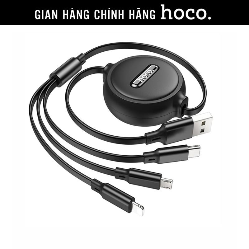 Dây sạc nhanh 3 đầu 2A hàng chính hãng Hoco X75 3in1 dây rút dẹt đa năng chất liệu TPE dài 1M Hoco Mall