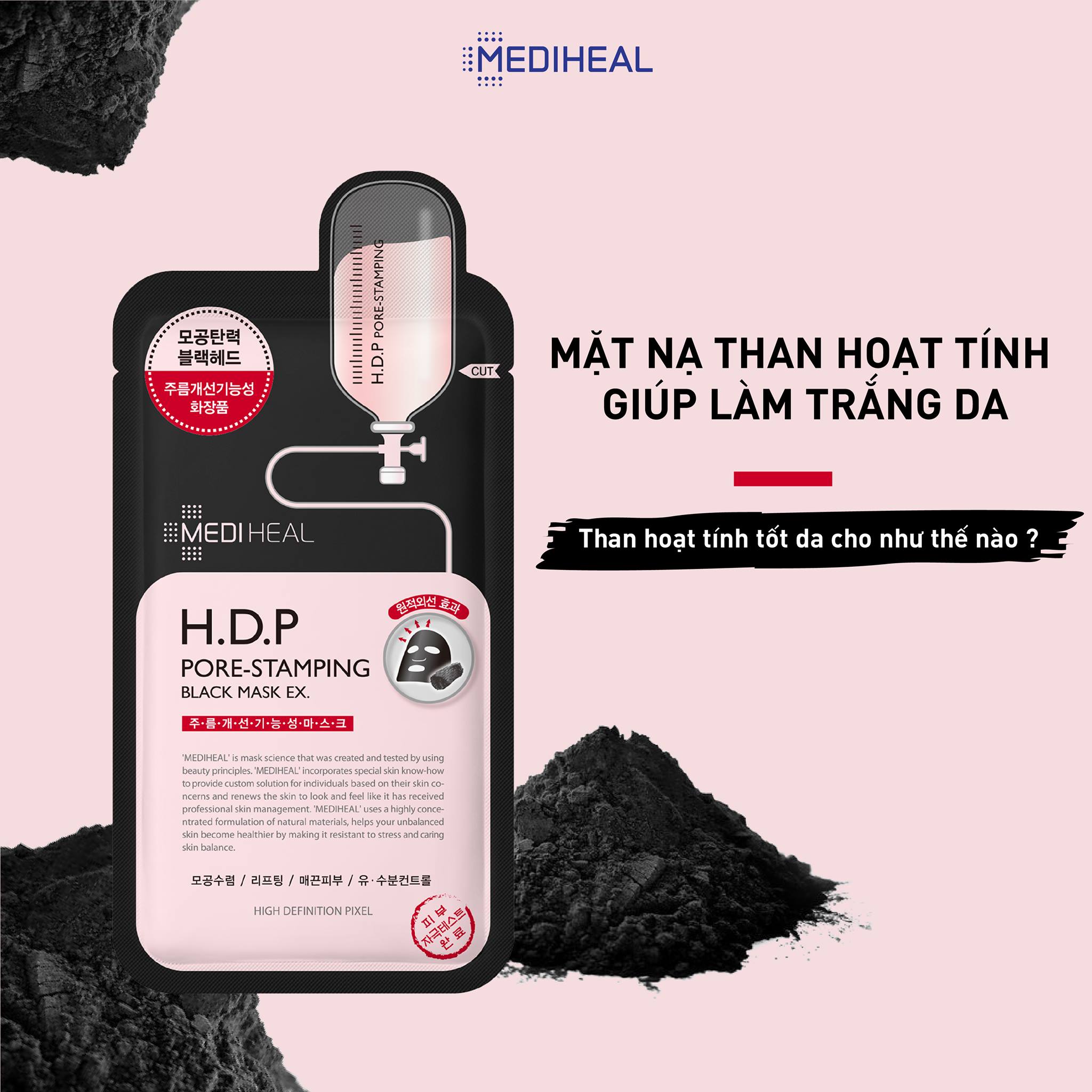 Mặt Nạ Than Hoạt Tính Loại Bỏ Bã Nhờn Và Làm Mịn Da Mediheal H.D.P Pore-Stamping Charcoal-Mineral Mask Ex 25ml