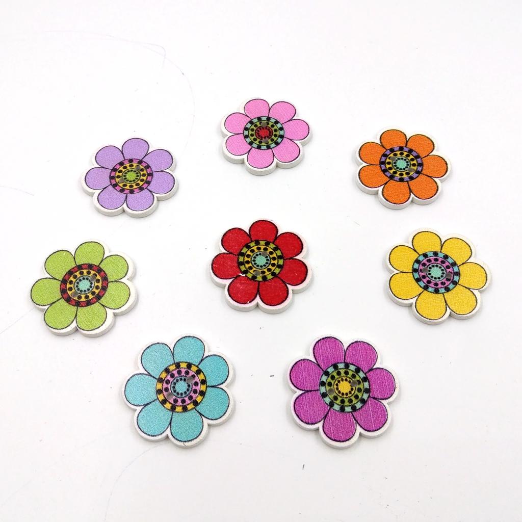 50 Chiếc 25mm Hoa Hướng Dương Gỗ Trang Trí Nút Bấm dành cho Quần Áo Hàng Thủ Công MaY 25mm