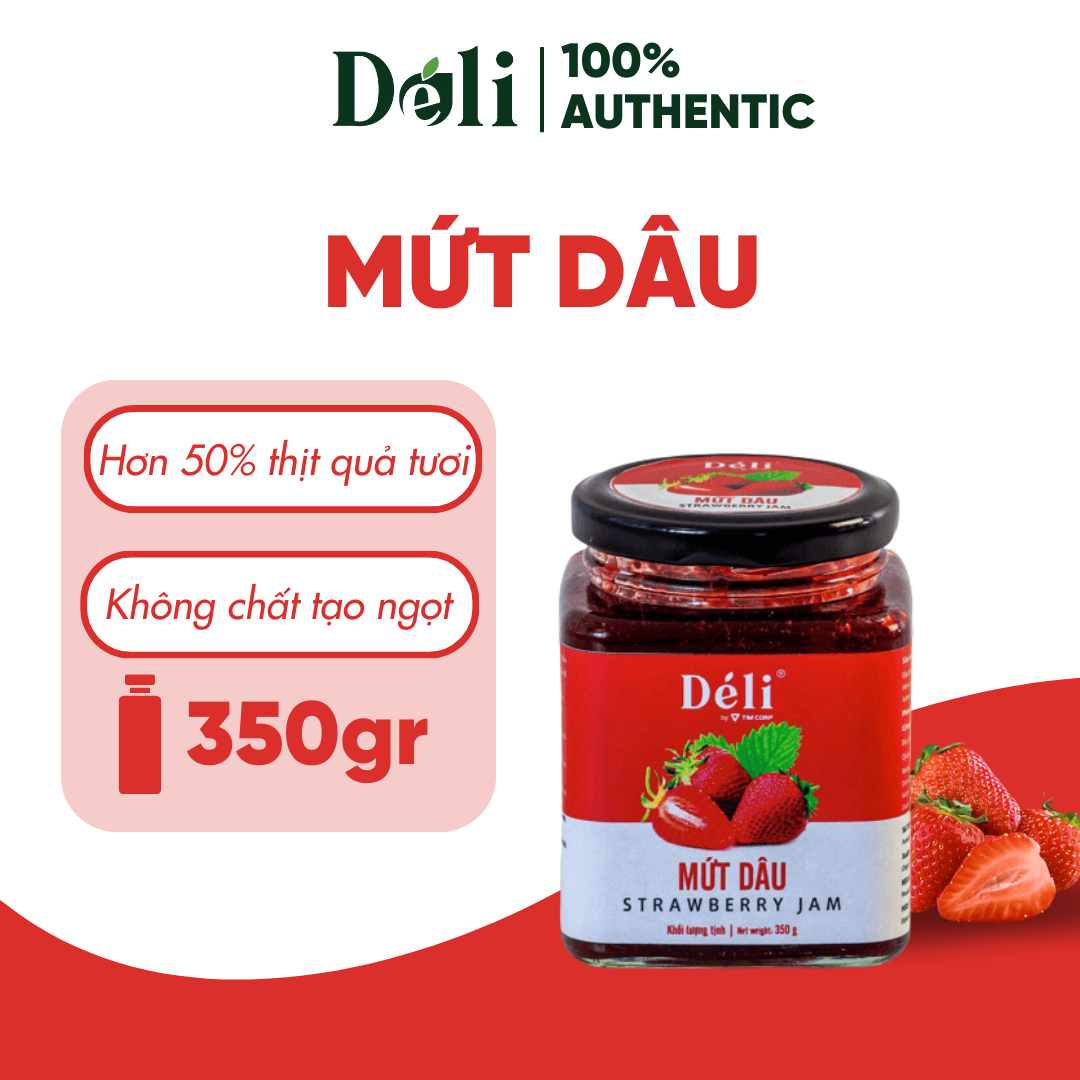 Mứt dâu Déli 350gr HSD: 18 tháng, nguyên liệu pha chế trà trái cây, soda,..