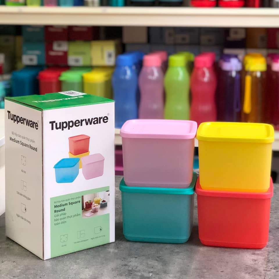 Bộ Hộp Bảo Quản Tupperware Medium Square Round. Hàng chính hãng