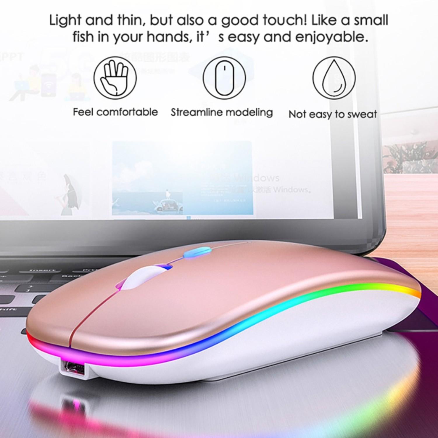 Chuột Bluetooth Không Dây Sạc Mause Với Ma Thuật Đèn Led USB Hai Chế Độ Mỏng Im Lặng RGB Ergonomic Cho Máy Tính Copmputer Laptop