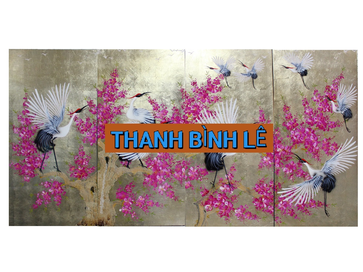 Tranh hoa đào và đàn Hạc tiên
