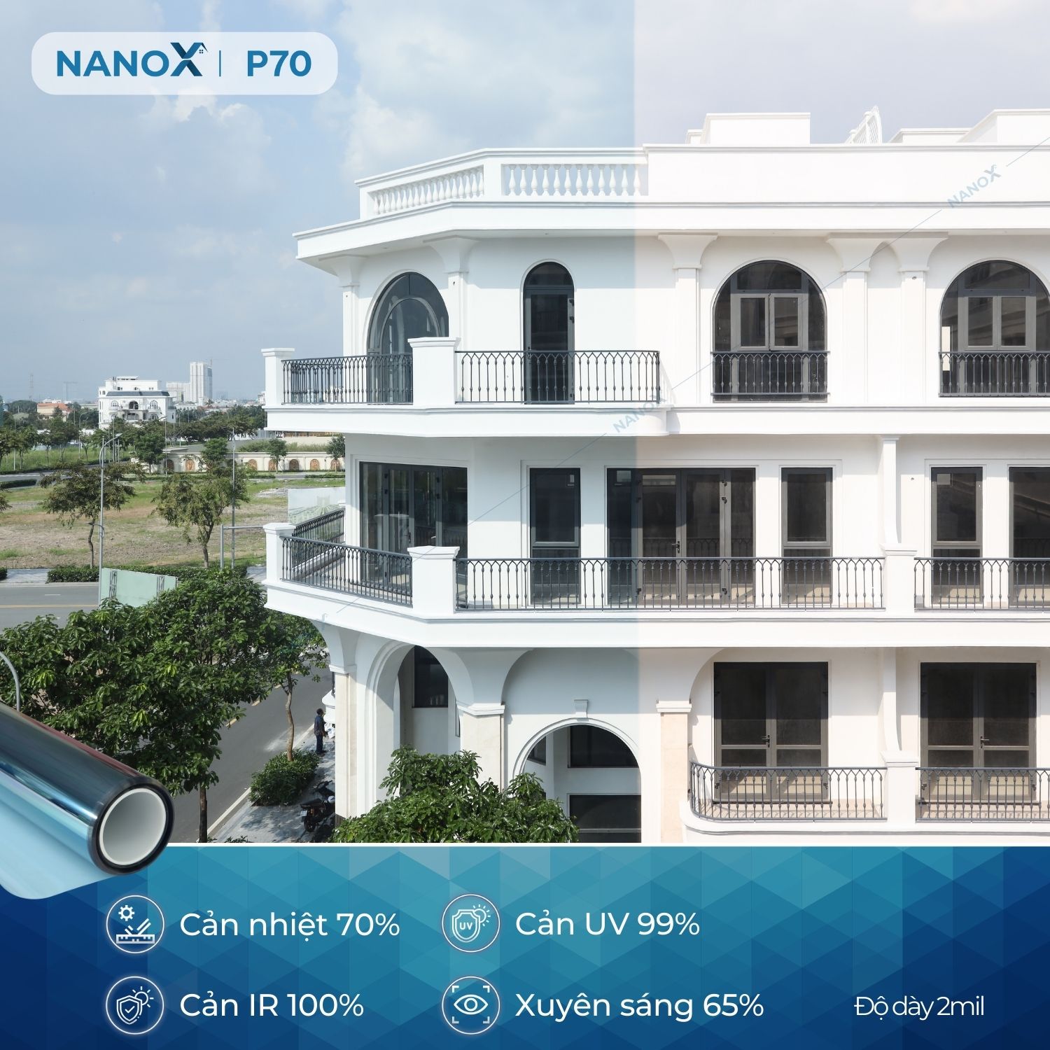 Phim cách nhiệt kính lái ô tô chống nắng nóng, giảm chói, tầm nhìn sáng rõ NanoX