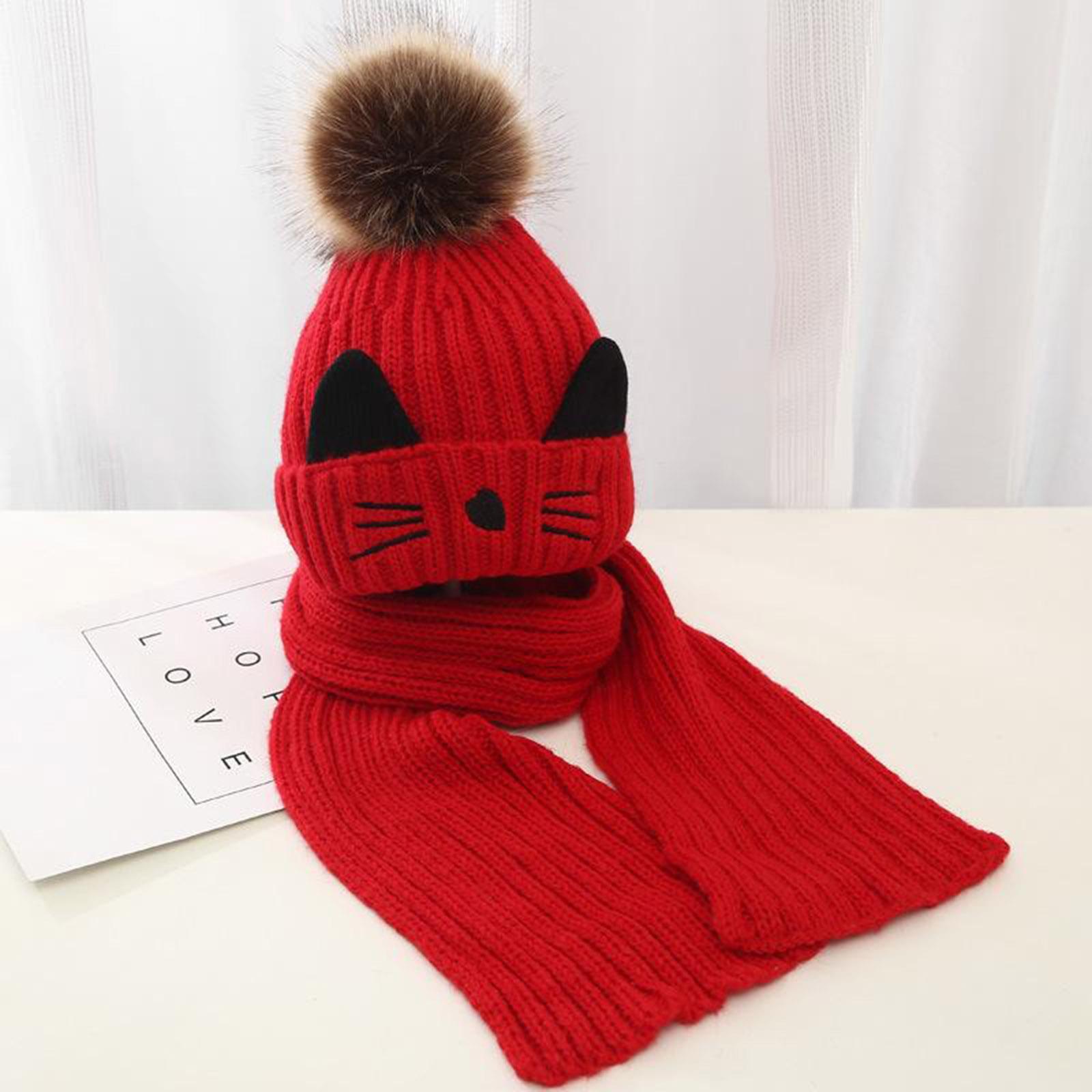 Lovely Pompom Infant Toddler Winter Hat Scarf Set for Baby Girl