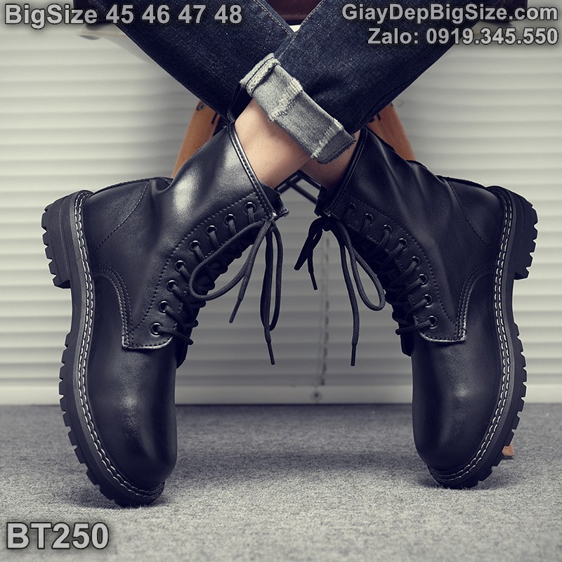 Giày boot (bốt) cổ cao cỡ lớn 45 46 47 48 cho nam cao to chân ú bè. Big size combat boots for wide feet