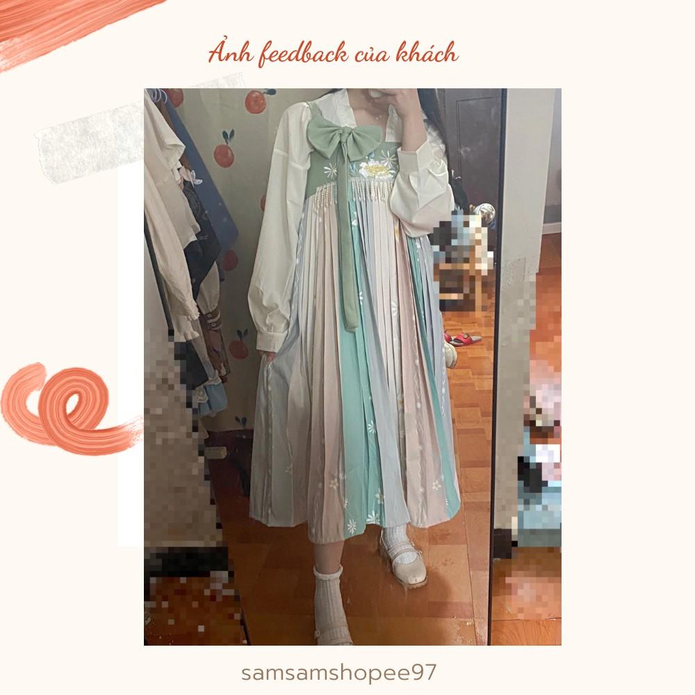 Hán phục cổ trang phối nơ cao cấp (Kèm ảnh thật