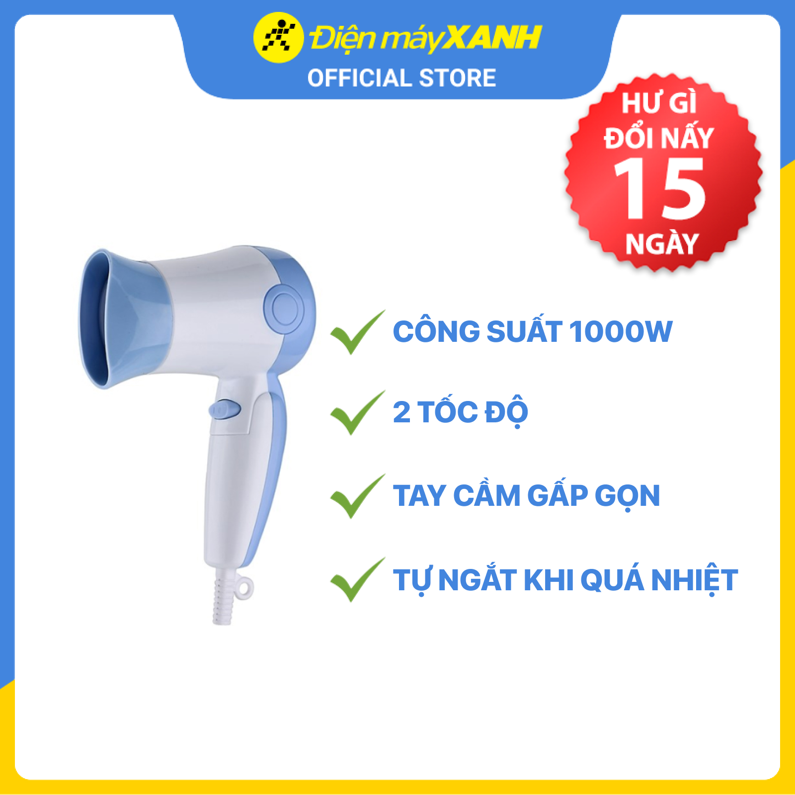 Máy sấy tóc Delites MST01 EMC BL - Hàng Chính Hãng