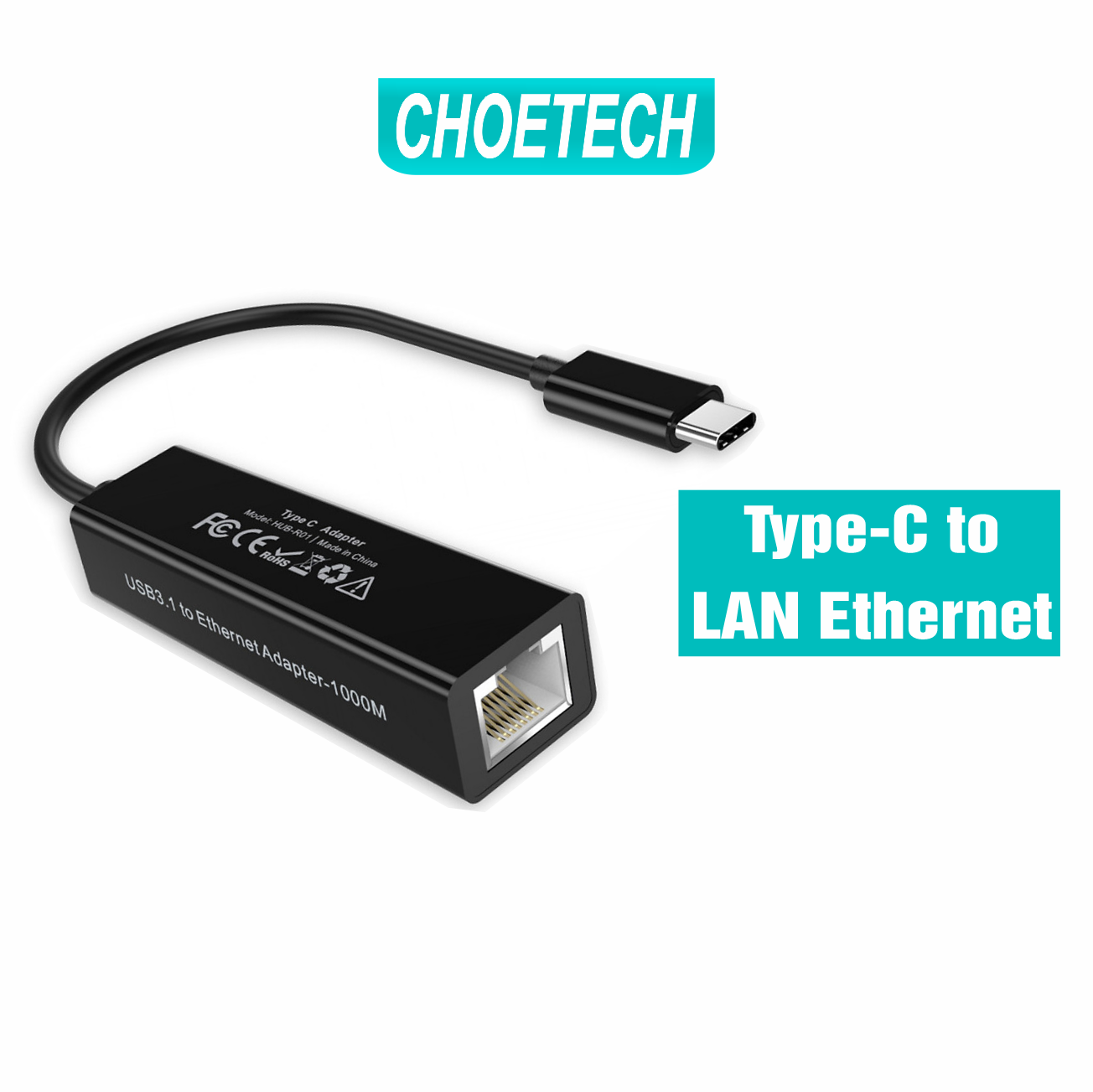 Bộ Chuyển Đổi Mạng LAN Ethernet 3.1 Type C to RJ45 10/100/1000 Gigabit CHOETECH HUB-R01 - Hàng Chính Hãng