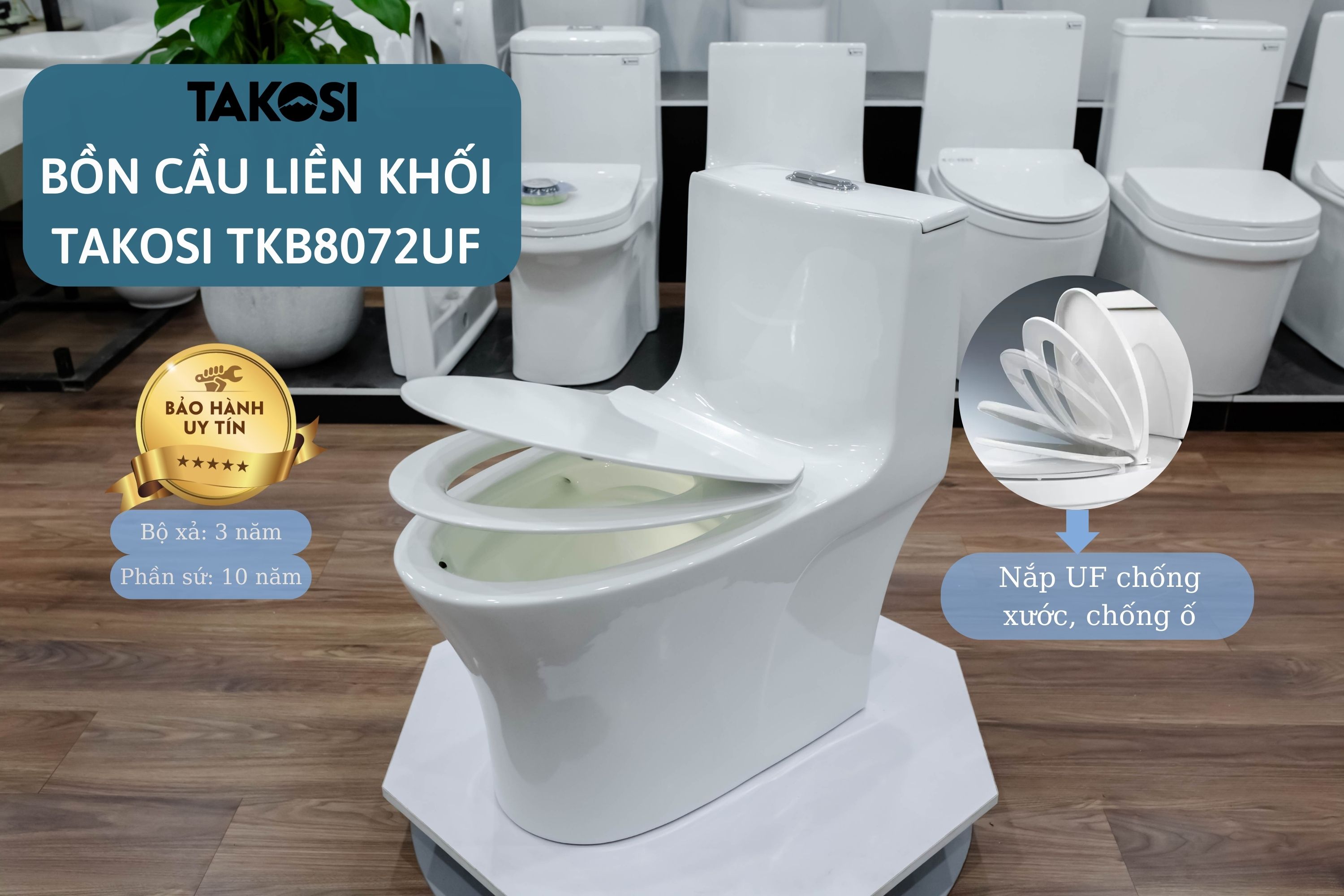 Bồn cầu một khối, Bồn cầu liền khối TAKOSI TKB8072UF dùng gia đình, khách sạn - Hàng chính hãng bảo hành 10 năm