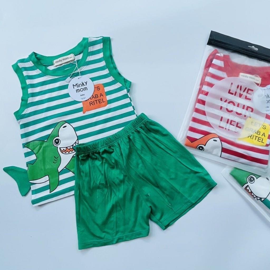 Đồ Bộ Cho Bé Trai, Bé Gái Mặc Nhà Bộ Ba Lỗ Cá Mập Minky Mom Dễ Thương Chất Cotton cao cấp siêu mềm mát cho bé