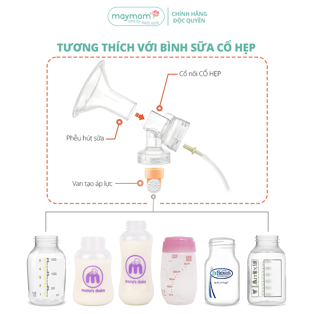 Cổ Nối Phễu Maymom Myfit Loại Cổ Hẹp, Tương Thích Phễu Hút Sữa Medela, Pumpin, Lacteck, Mini Pum, Pumpa, Silicon