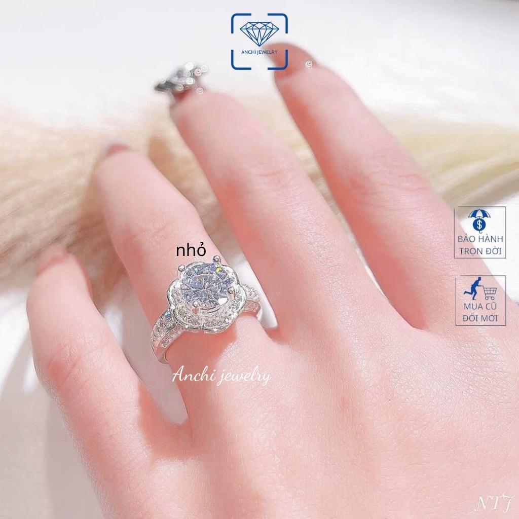 Nhẫn nữ bạc ta đá to trắng sang trọng, Anchi jewelry