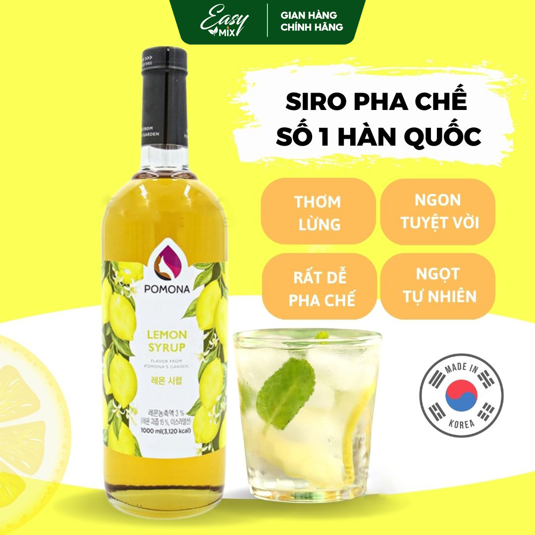 Hình ảnh Siro Chanh Pomona Lemon Syrup Nguyên Liệu Pha Chế Hàn Quốc Chai Thủy Tinh 1 lít