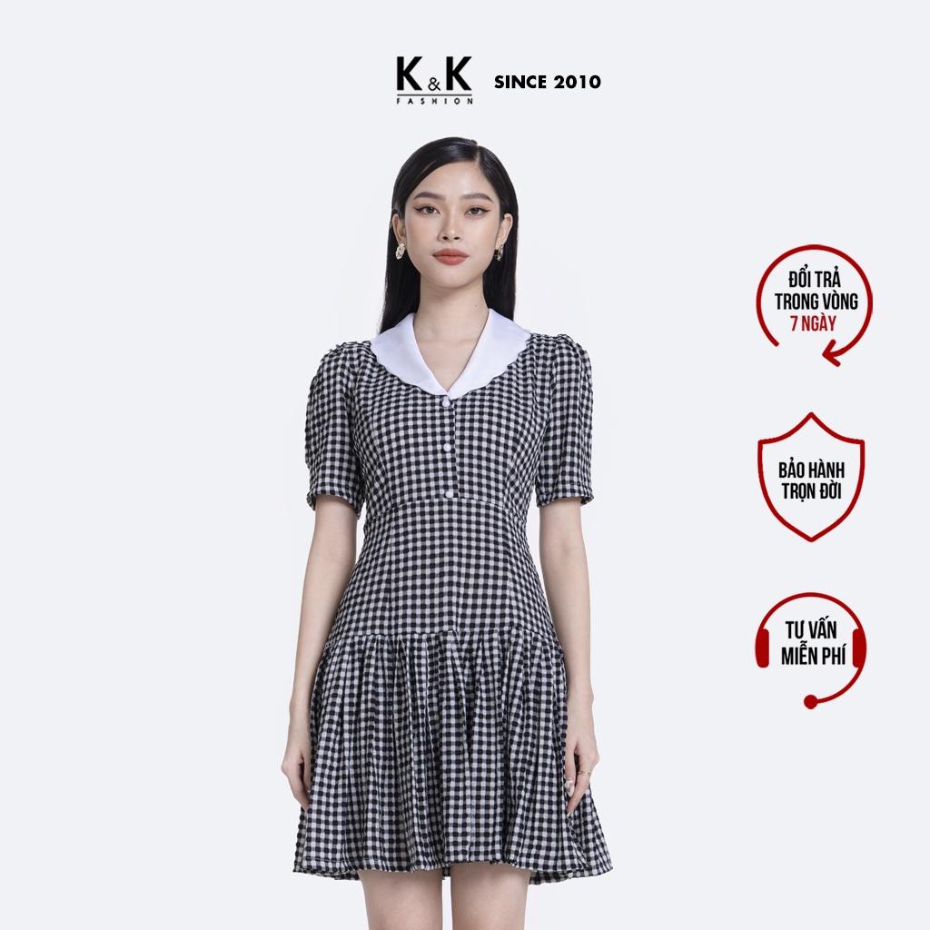 Đầm Caro Đuôi Cá Cổ Sen K&K Fashion KK115-26 Chất Liệu Xô Lụa