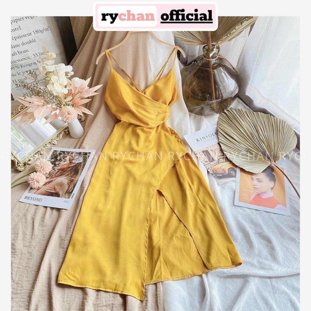 FREESHIP Đầm Maxi Vàng Đắp Chéo Xẻ Tà Đan Lưng Siêu Sexy KIMGIA DS
