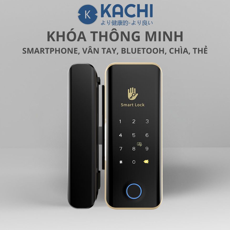 Khóa Cửa Thông Minh Kachi MK45 cho cửa không có khung như cửa kính, cửa gỗ trượt – Mở Khóa App Tuya + Vân tay + Chìa khóa + Thẻ từ + Mã số - hàng chính hãng