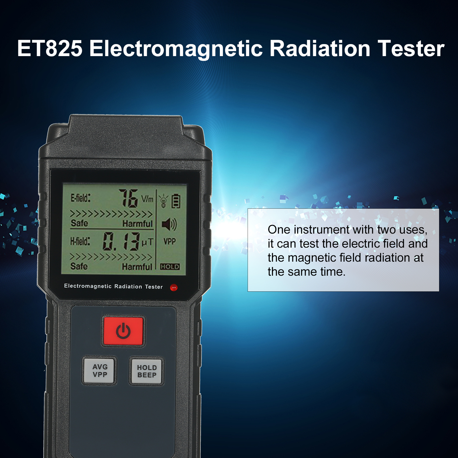 Máy đo bức xạ điện từ ET825 đo bức xạ sóng, đo EMF,Màn hình LCD cầm tay 5Hz-3500MHz