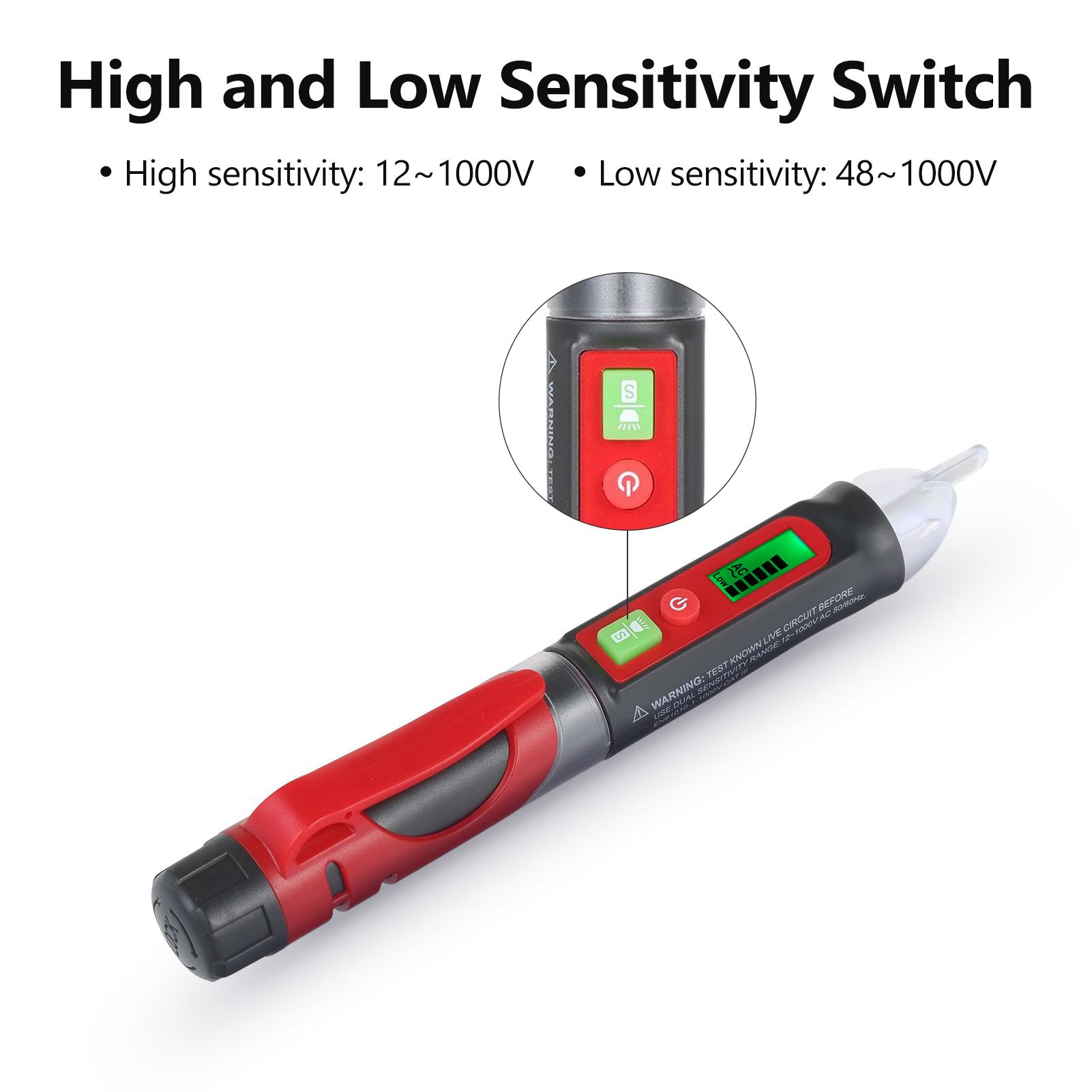 AC Voltage Detector LCD Digital Test Pencil Voltage Tester NCV Tester Electricity Detector with Flashlight Sensitivity Adjustable Sound and Light Alarm