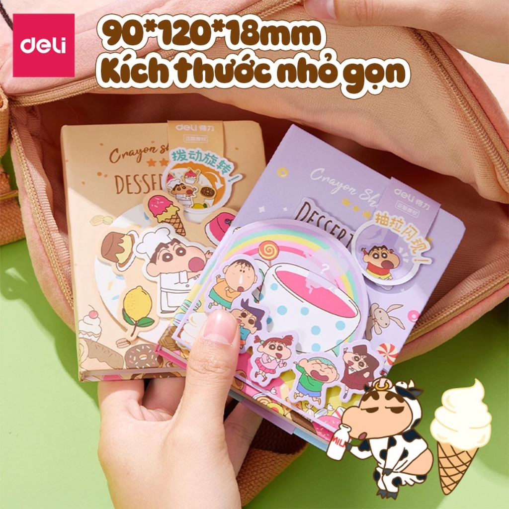 Sổ tay bìa nổi Shinnosuke Deli - Mẫu random - 192 trang nhỏ gọn, hoạ tiết đa dạng, chống thấm cho học sinh, sinh viên