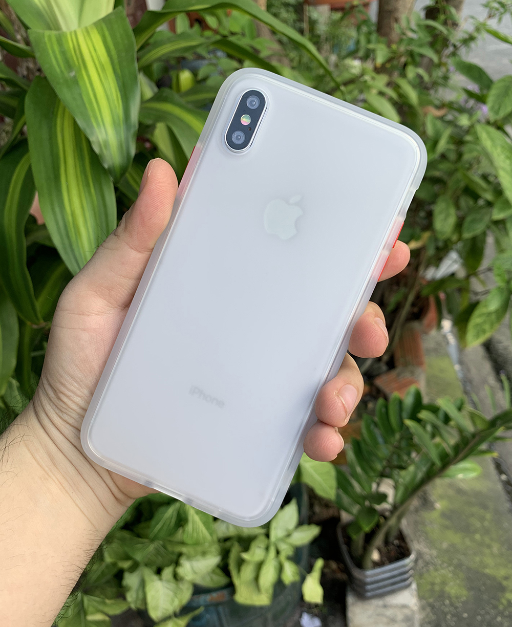Ốp lưng chống sốc dành cho iPhone X vs iPhone XS nút bấm màu đỏ - Màu trắng