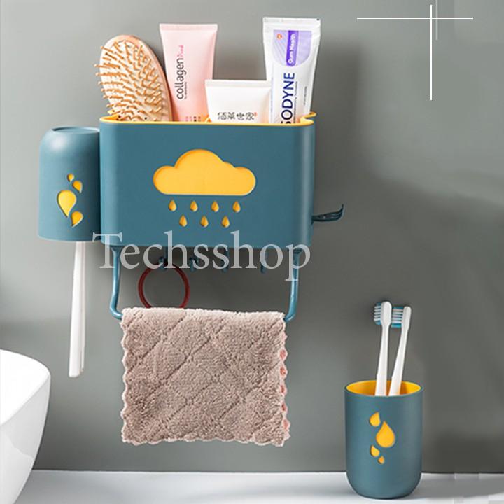 Kệ Để Bàn Chải Kem Đánh Răng 2 Lớp Hình Đám Mây Mưa - Kệ Nhựa Để Đồ Phòng Tắm, Phòng Bếp