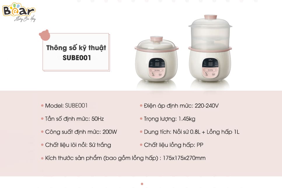 Nồi nấu chậm 0.8L Bear SUB001 – Hàng chính hãng