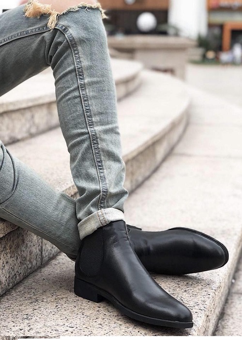 Giày Bốt Nam Cổ Cao Kiểu Dáng Chelsea Boot GD011- Đen Da Giày Việt Nam