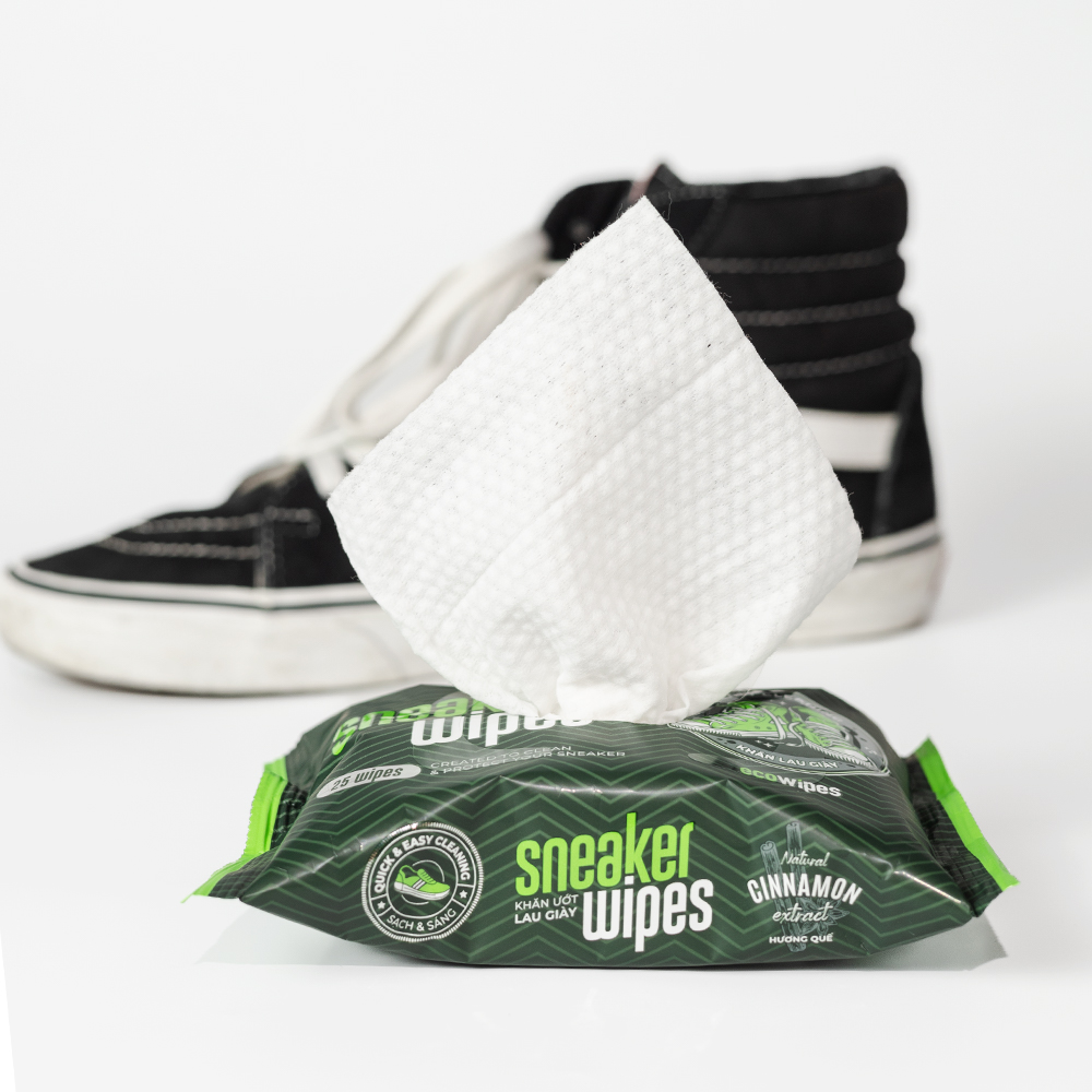 Khăn giấy ướt lau giày siêu sạch Sneaker Wipes hương quế tạo bọt tự tan làm sạch nhanh chóng mang đi tiện lợi