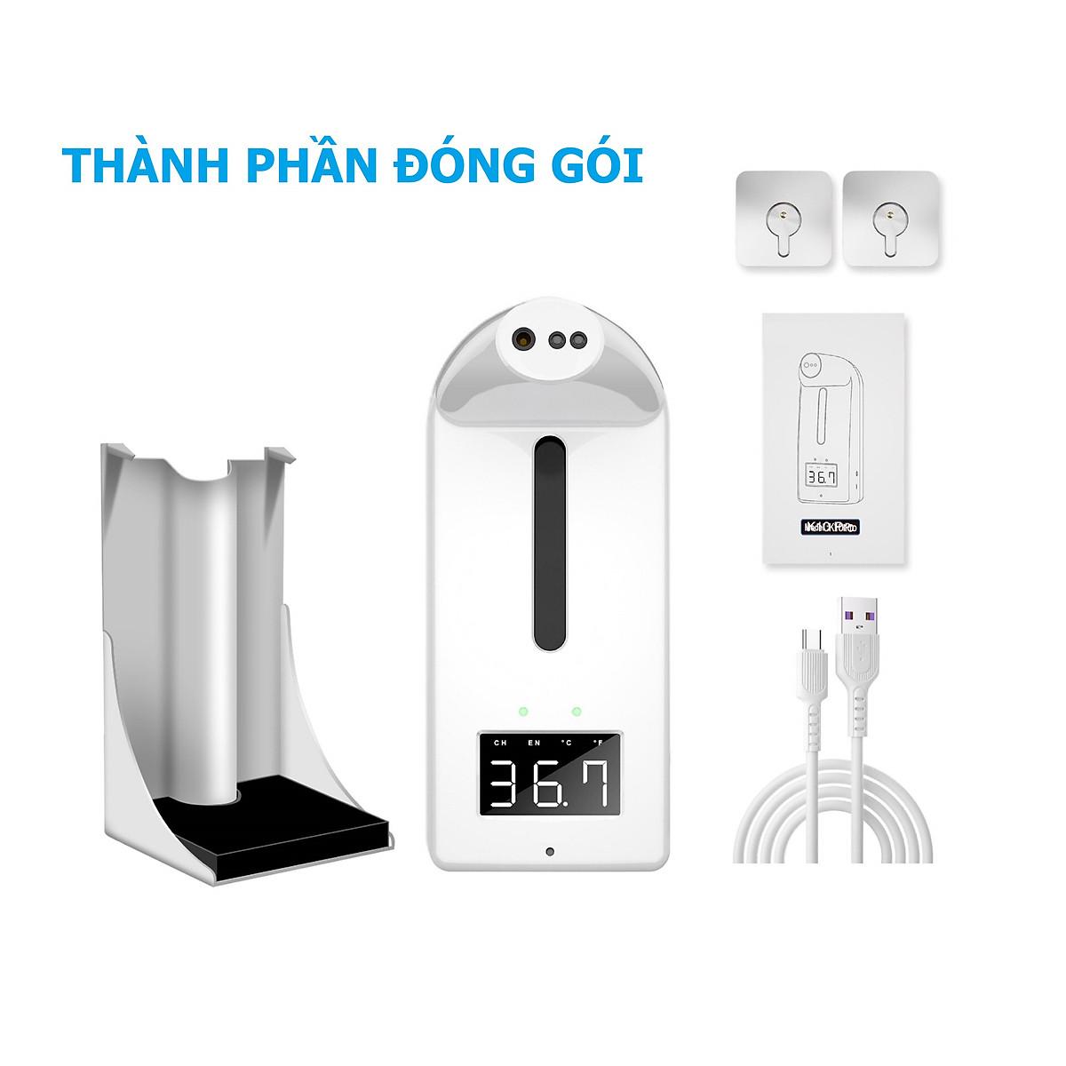 Máy đo thân nhiệt K10 pro tích hợp rửa tay tự động phun sương/nhả gel mới nhất 2021 - 15 ngôn ngữ