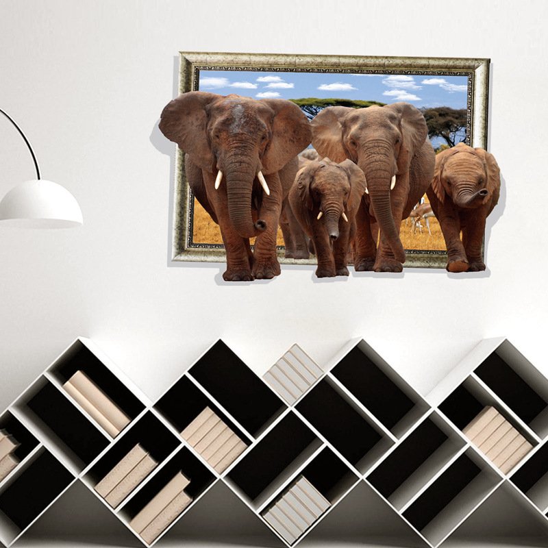 Decal tranh dán tường đàn voi an khang thịnh vượng sang trọng